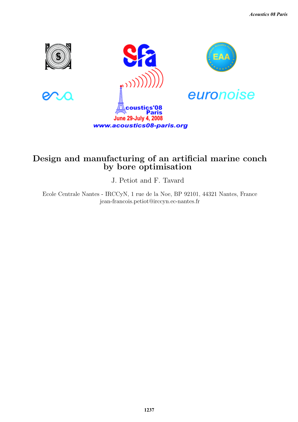 Design and Manufacturing of an Artificial Marine Conch by Bore