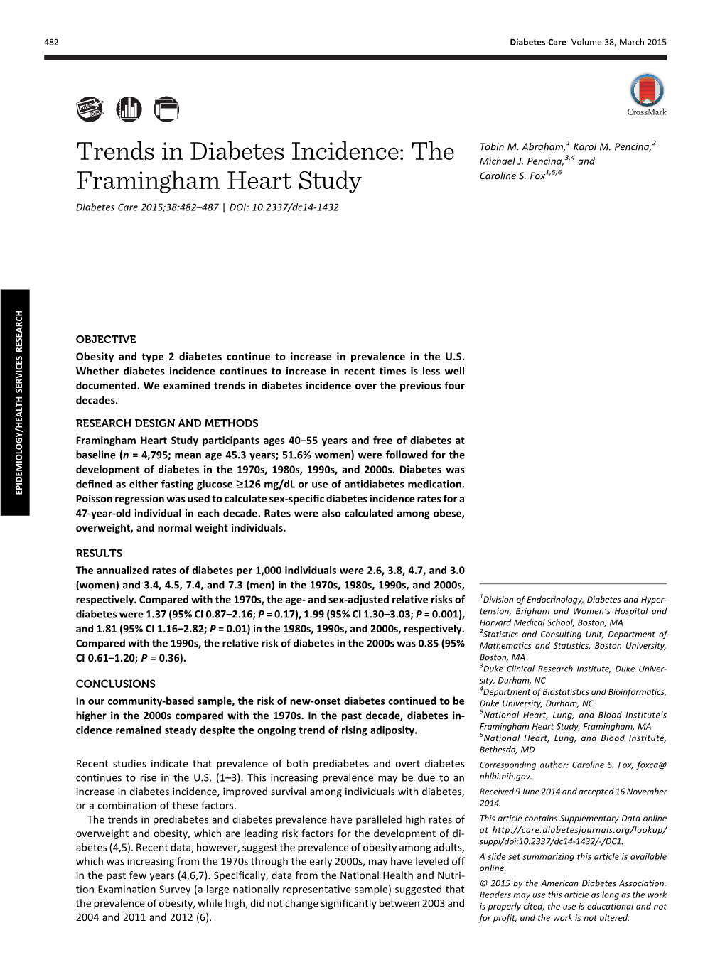 Trends in Diabetes Incidence: the Michael J