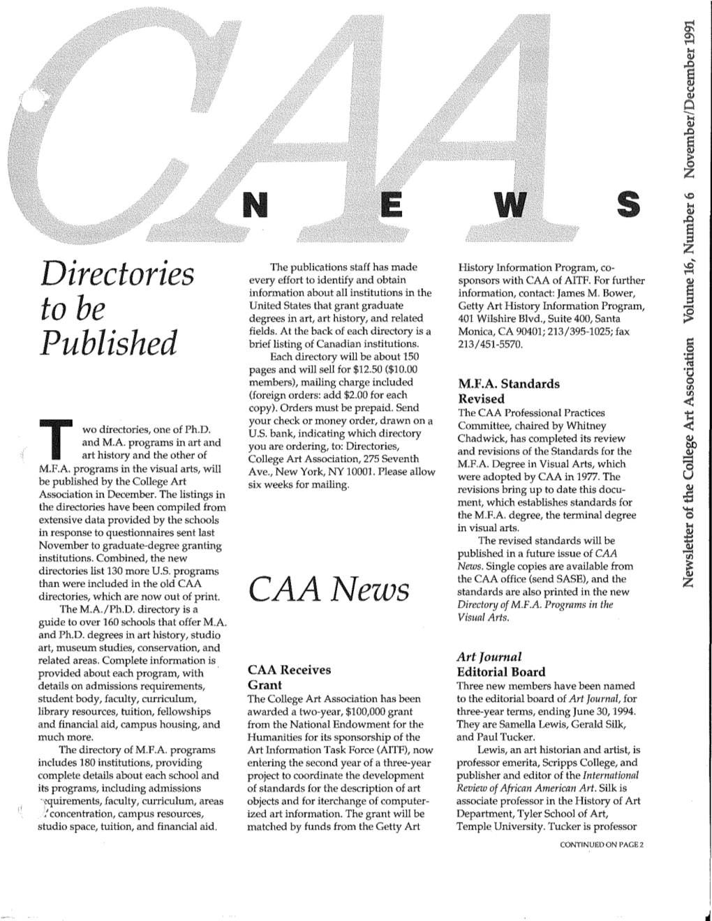 November-December 1991 CAA News