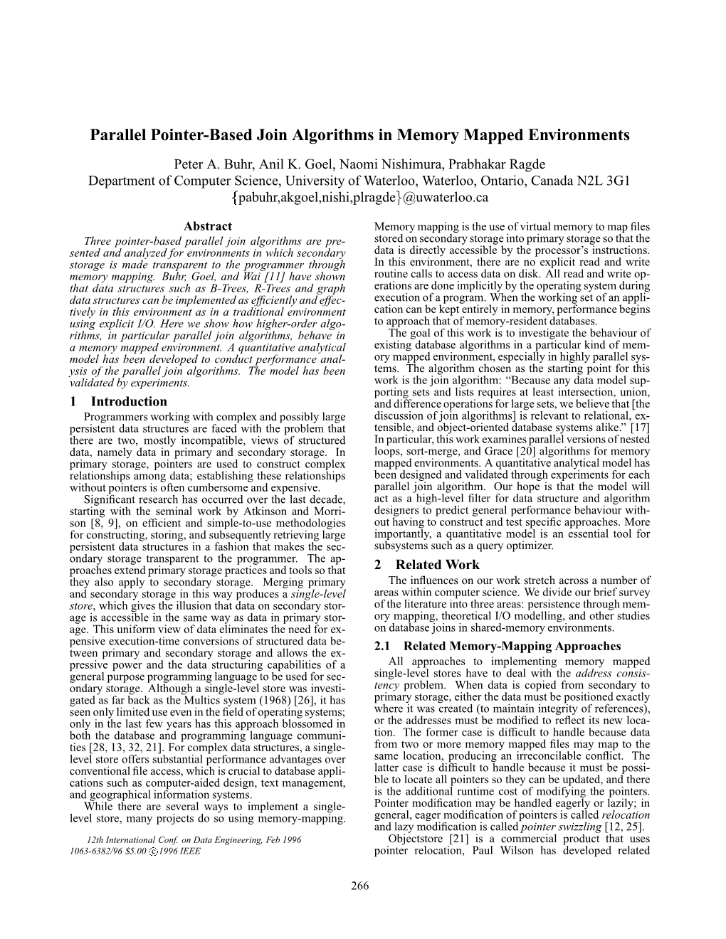 Parallel Pointer-Based Join Algorithms in Memory Mapped Environments Peter A