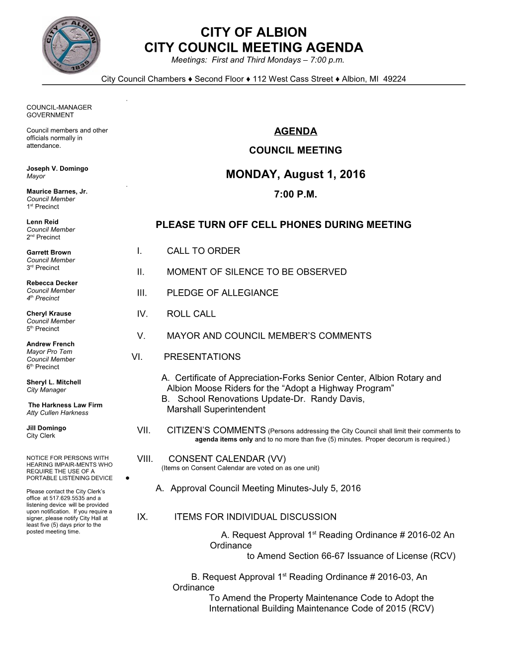 City Council Meeting Agenda