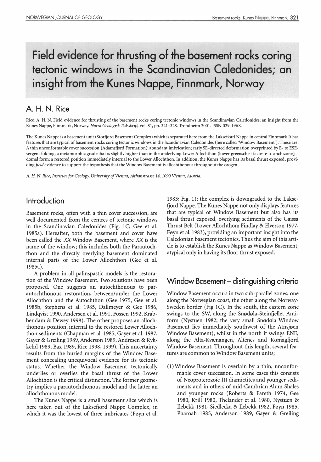 Field Evidence for Thrusting of the Basement Rocks Coring Tectonic Windows in the Scandinavian Caledonides; an Insight from the Kunes Nappe, Finnmark, Norway