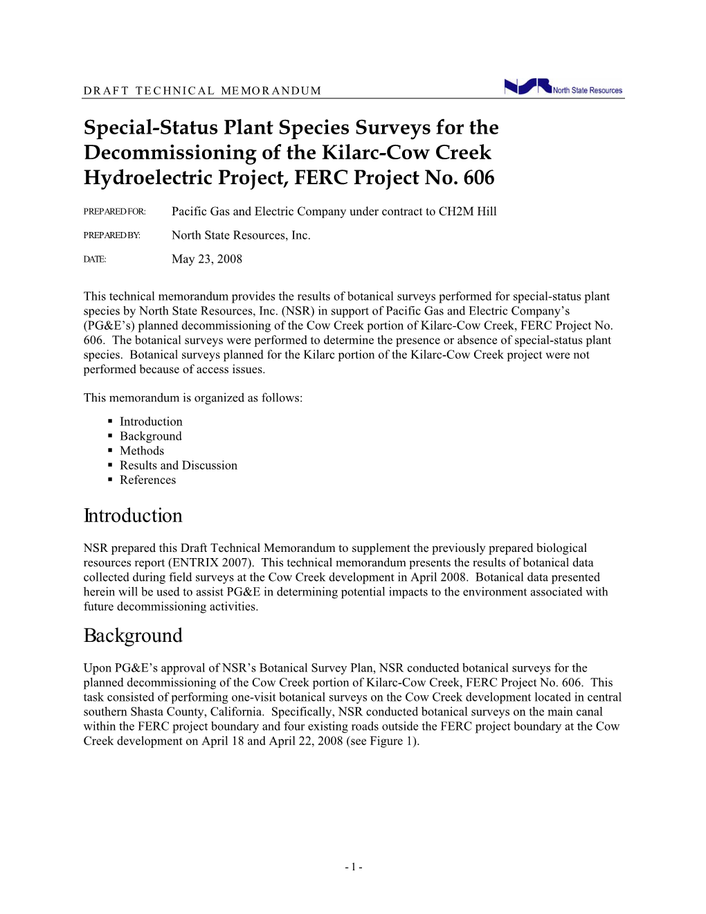 Special-Status Plant Species Surveys for the Decommissioning of the Kilarc-Cow Creek Hydroelectric Project, FERC Project No