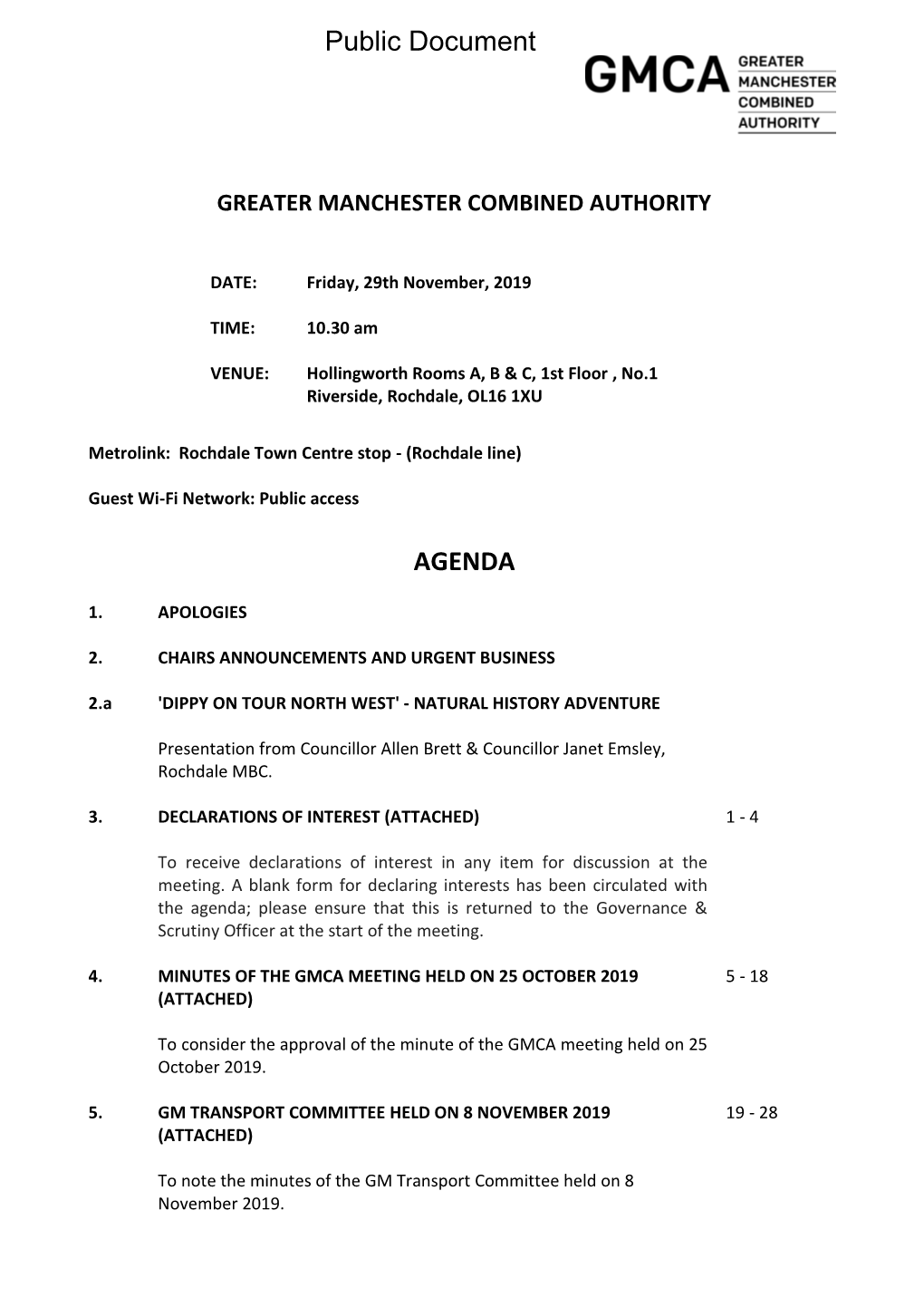 (Public Pack)Agenda Document for Greater Manchester Combined Authority, 29/11/2019 10:30