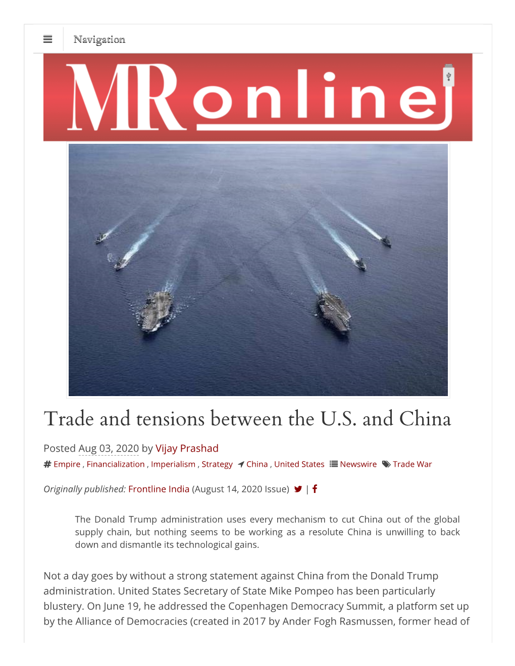 Trade and Tensions Between the U.S. and China