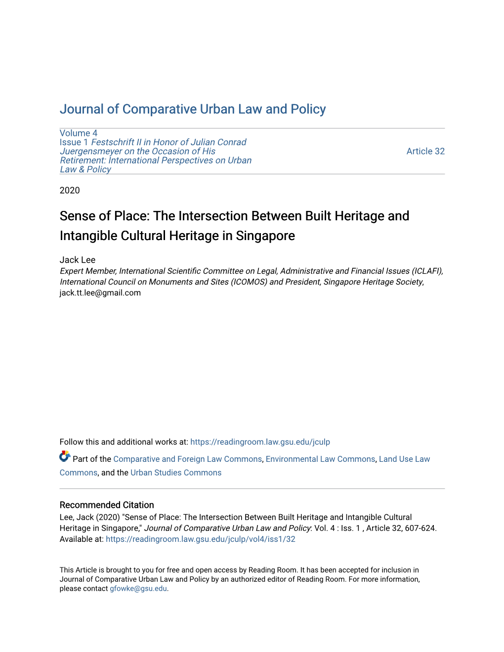 The Intersection Between Built Heritage and Intangible Cultural Heritage in Singapore