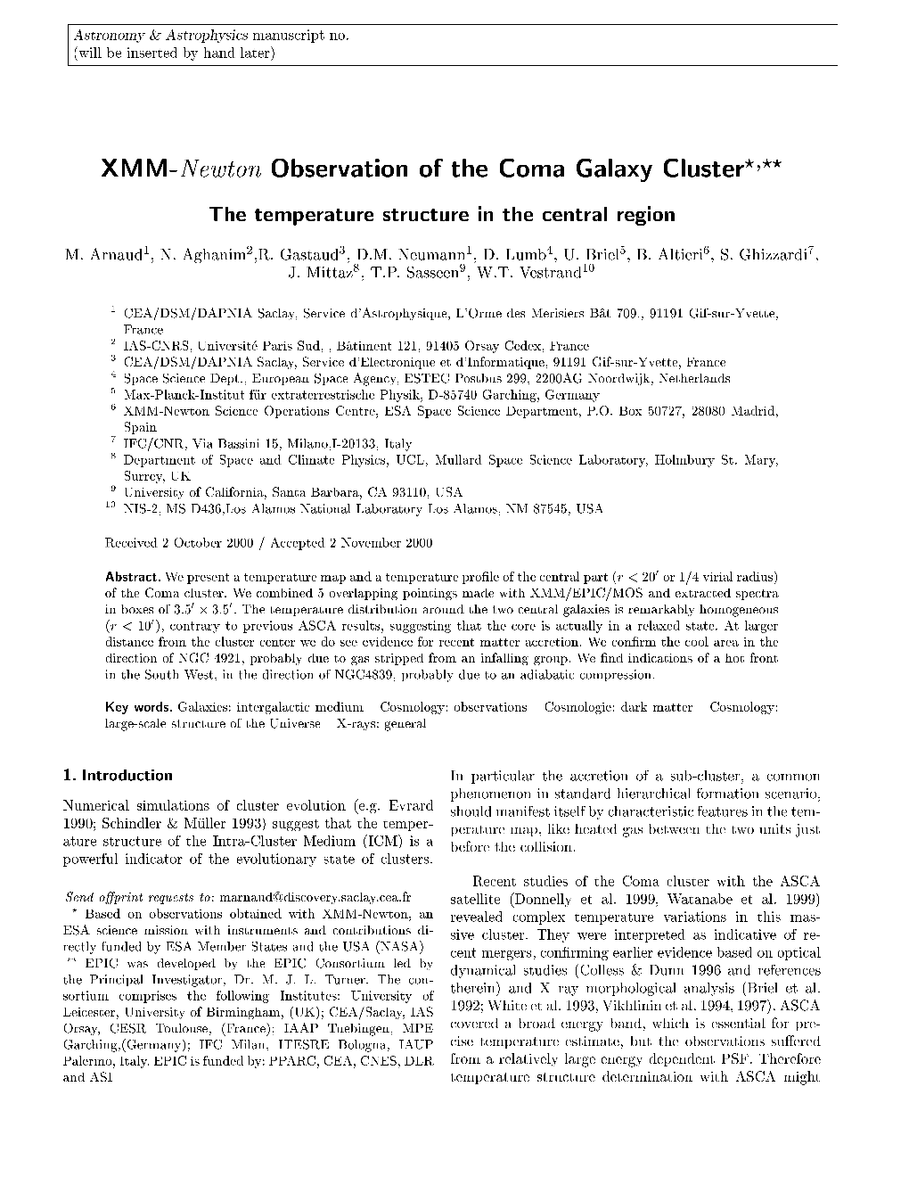 XMM-Newton Observation of the Coma Galaxy Cluster