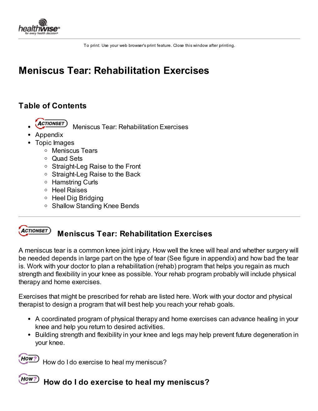 Meniscus Tear: Rehabilitation Exercises