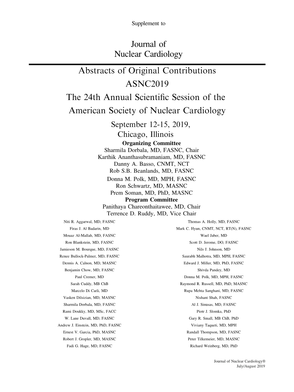 Abstracts of Original Contributions ASNC2019 the 24Th Annual