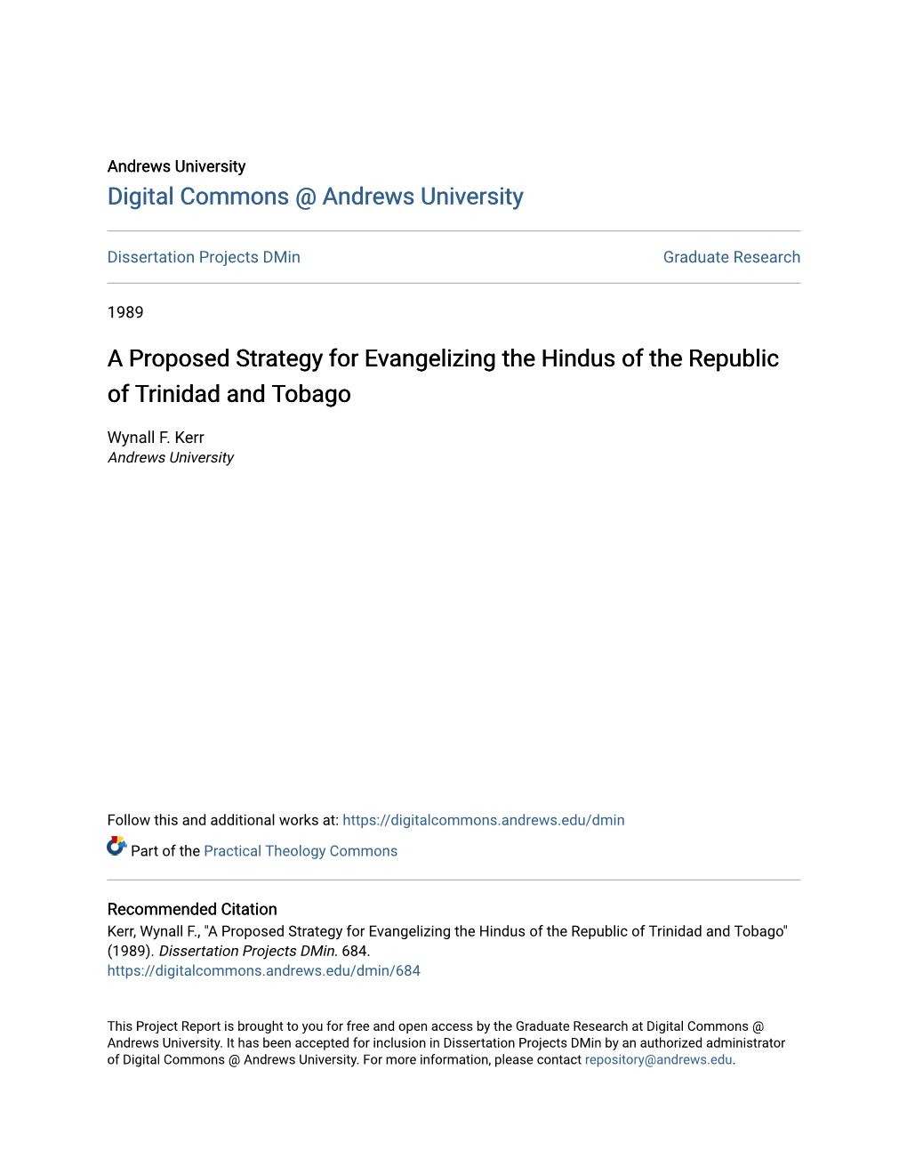 A Proposed Strategy for Evangelizing the Hindus of the Republic of Trinidad and Tobago