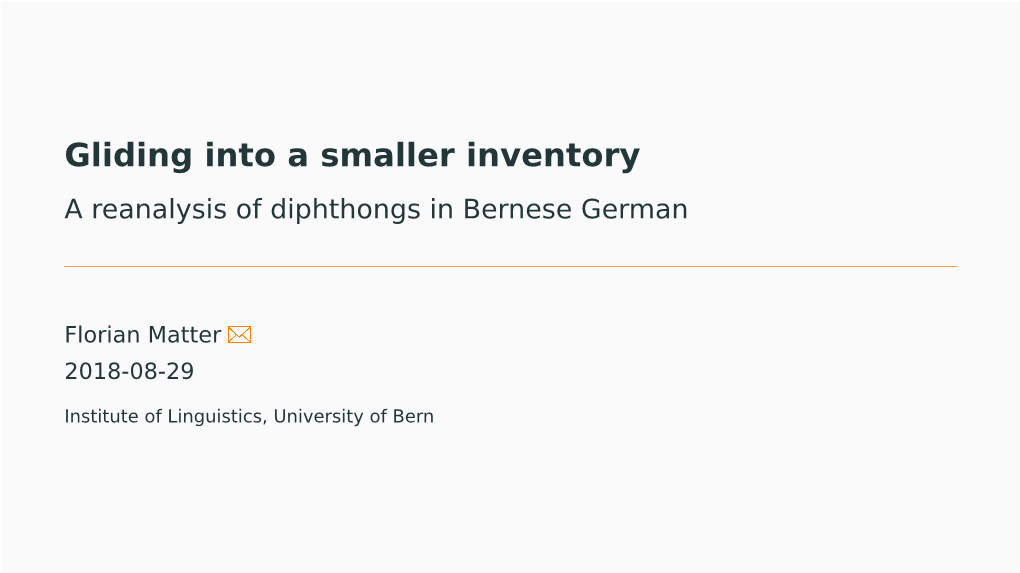 A Reanalysis of Diphthongs in Bernese German