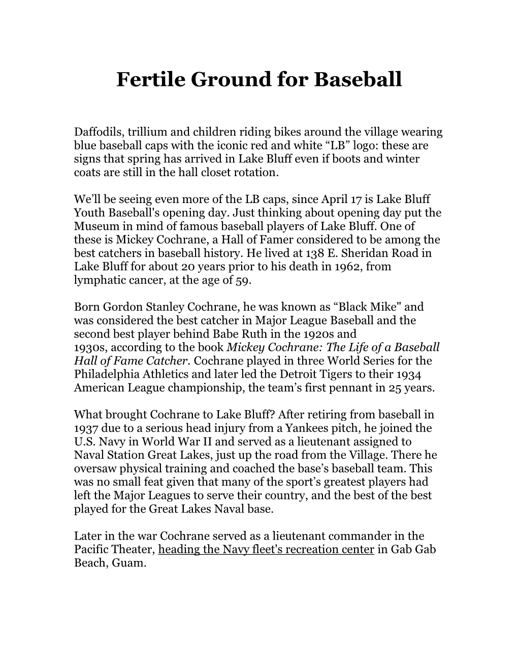 Fertile Ground for Baseball