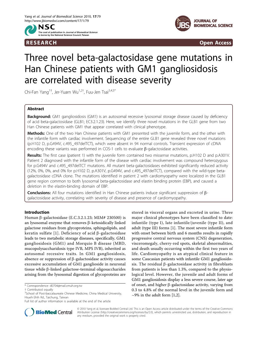 Three Novel Beta-Galactosidase Gene Mutations in Han Chinese Patients