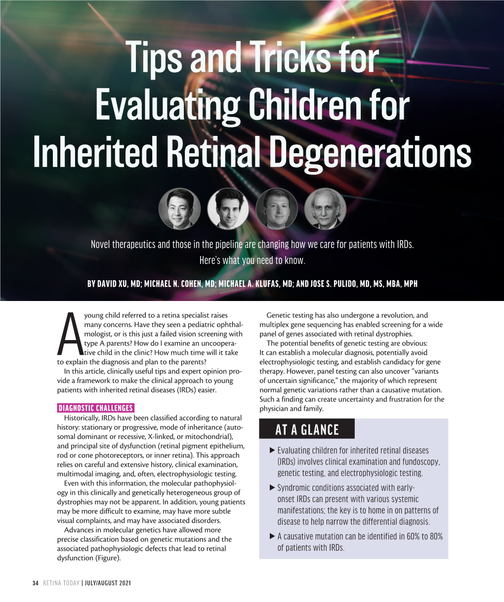 Tips and Tricks for Evaluating Children for Inherited Retinal Degenerations