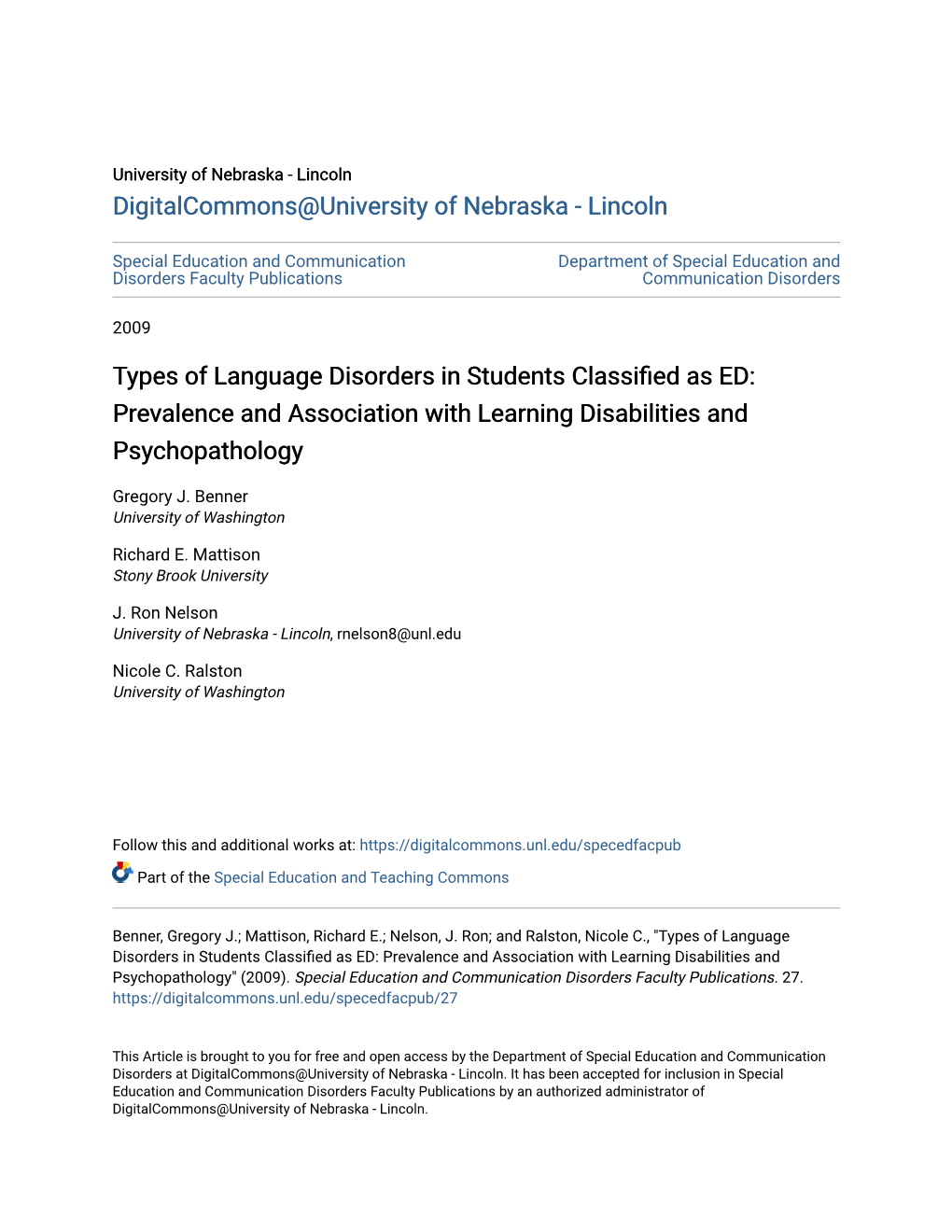 Types of Language Disorders in Students Classified As ED: Prevalence and Association with Learning Disabilities and Psychopathology