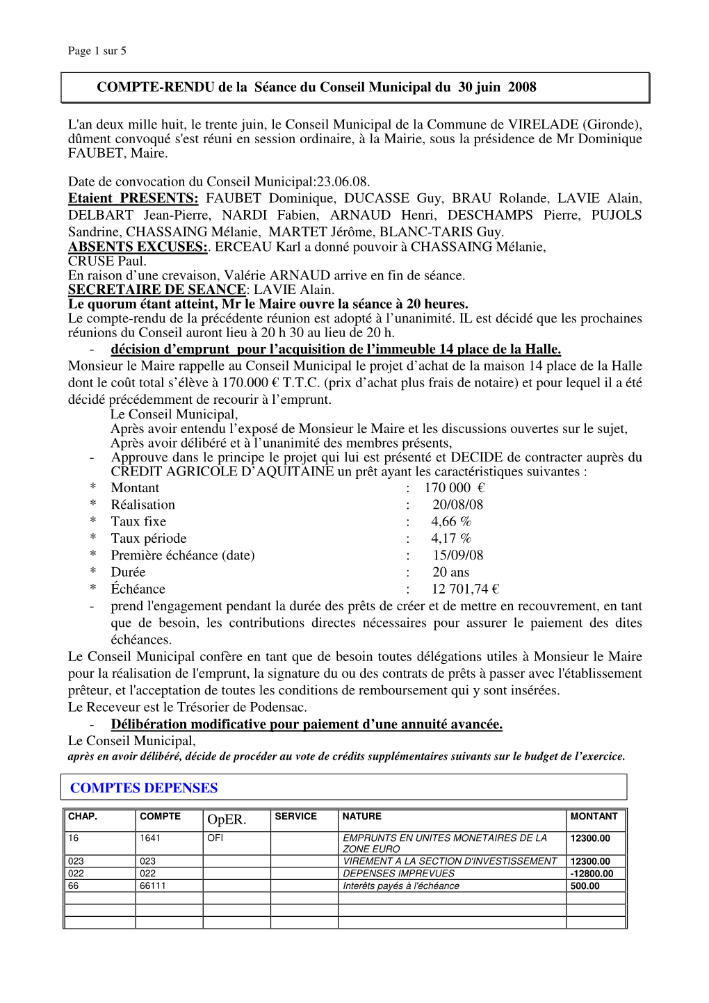 COMPTE-RENDU De La Séance Du Conseil Municipal Du 30 Juin 2008