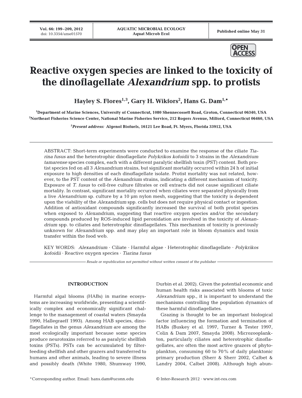 Reactive Oxygen Species Are Linked to the Toxicity of the Dinoflagellate Alexandrium Spp