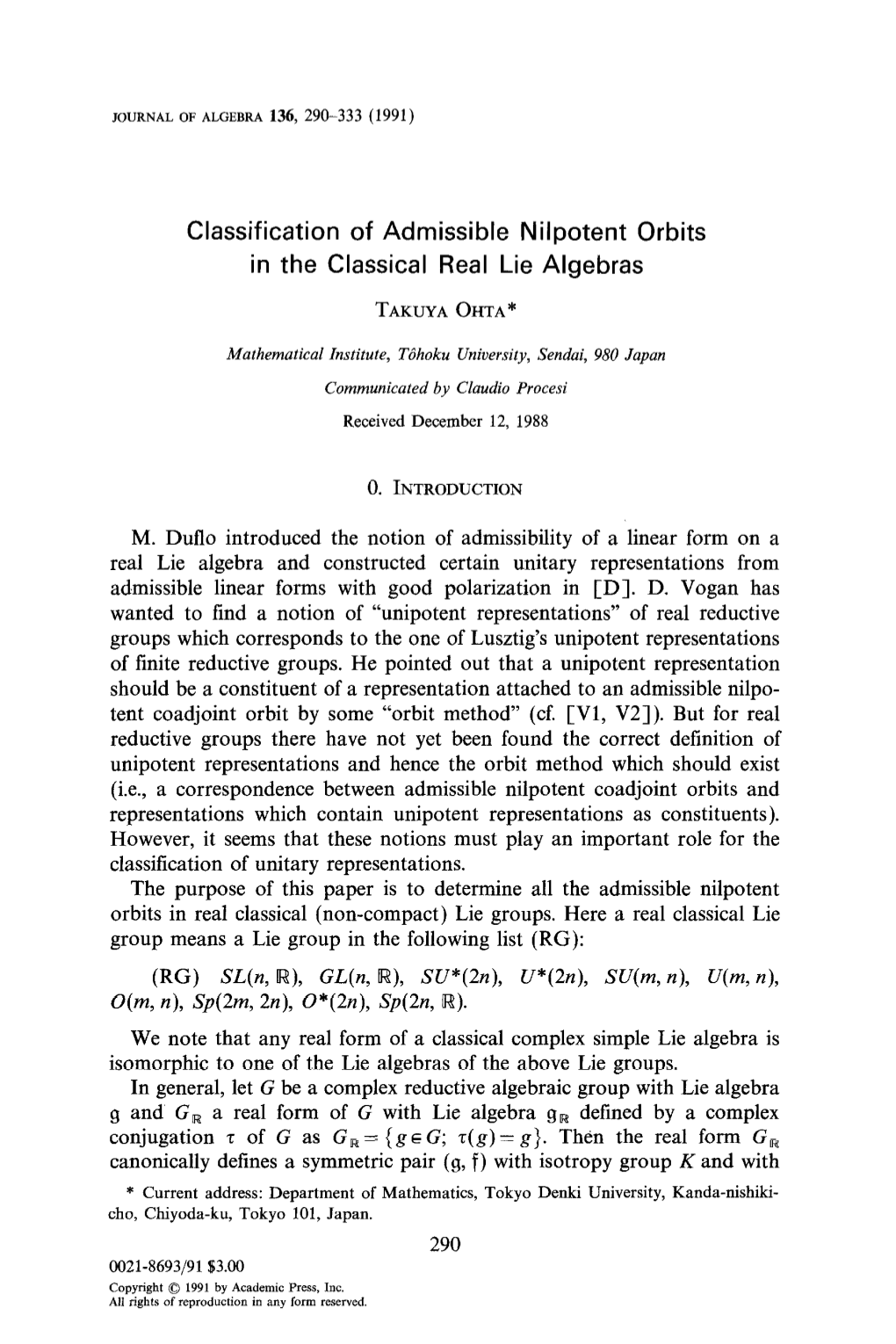 Classification of Admissible Nilpotent Orbits in the Classical Real Lie Algebras