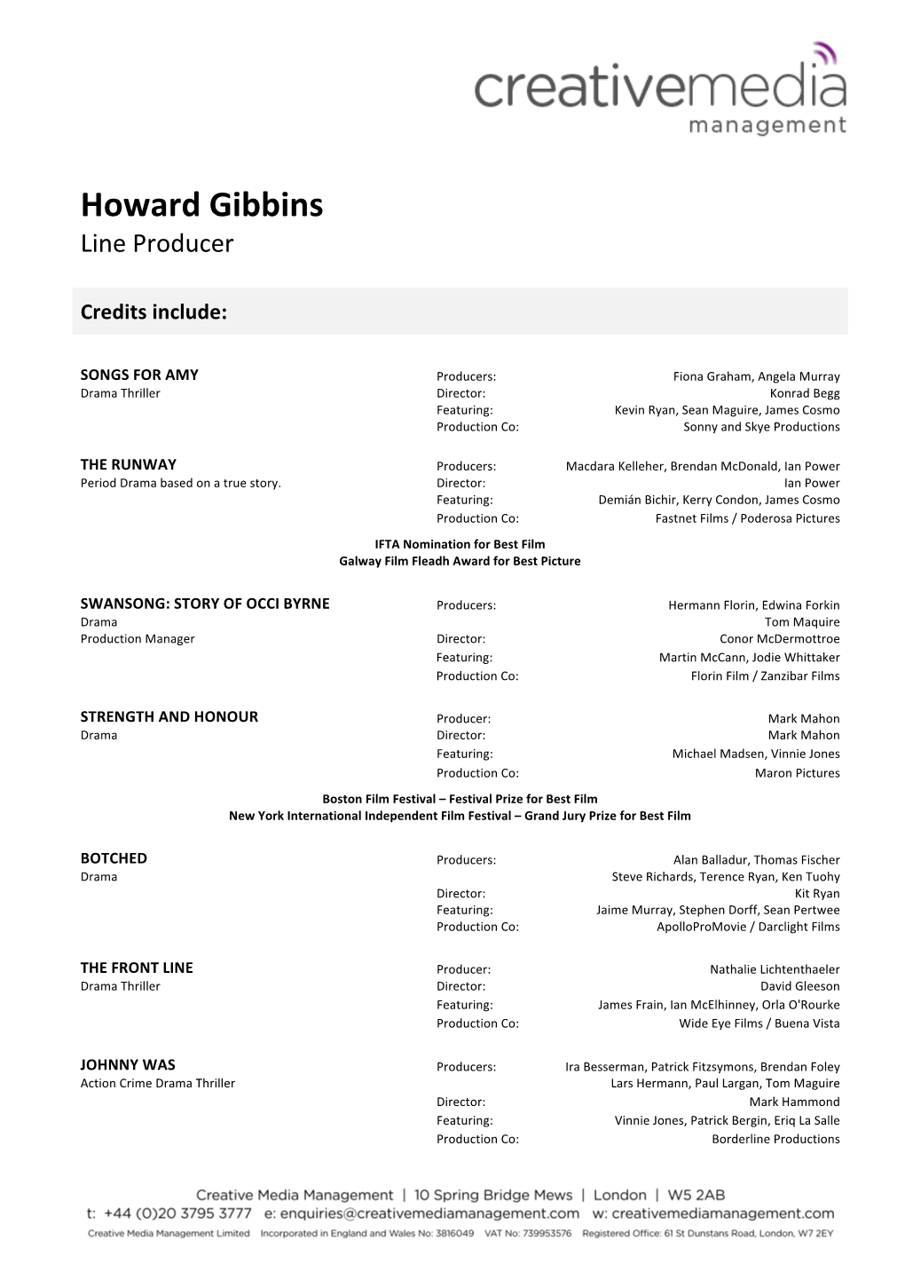 Howard Gibbins Line Producer