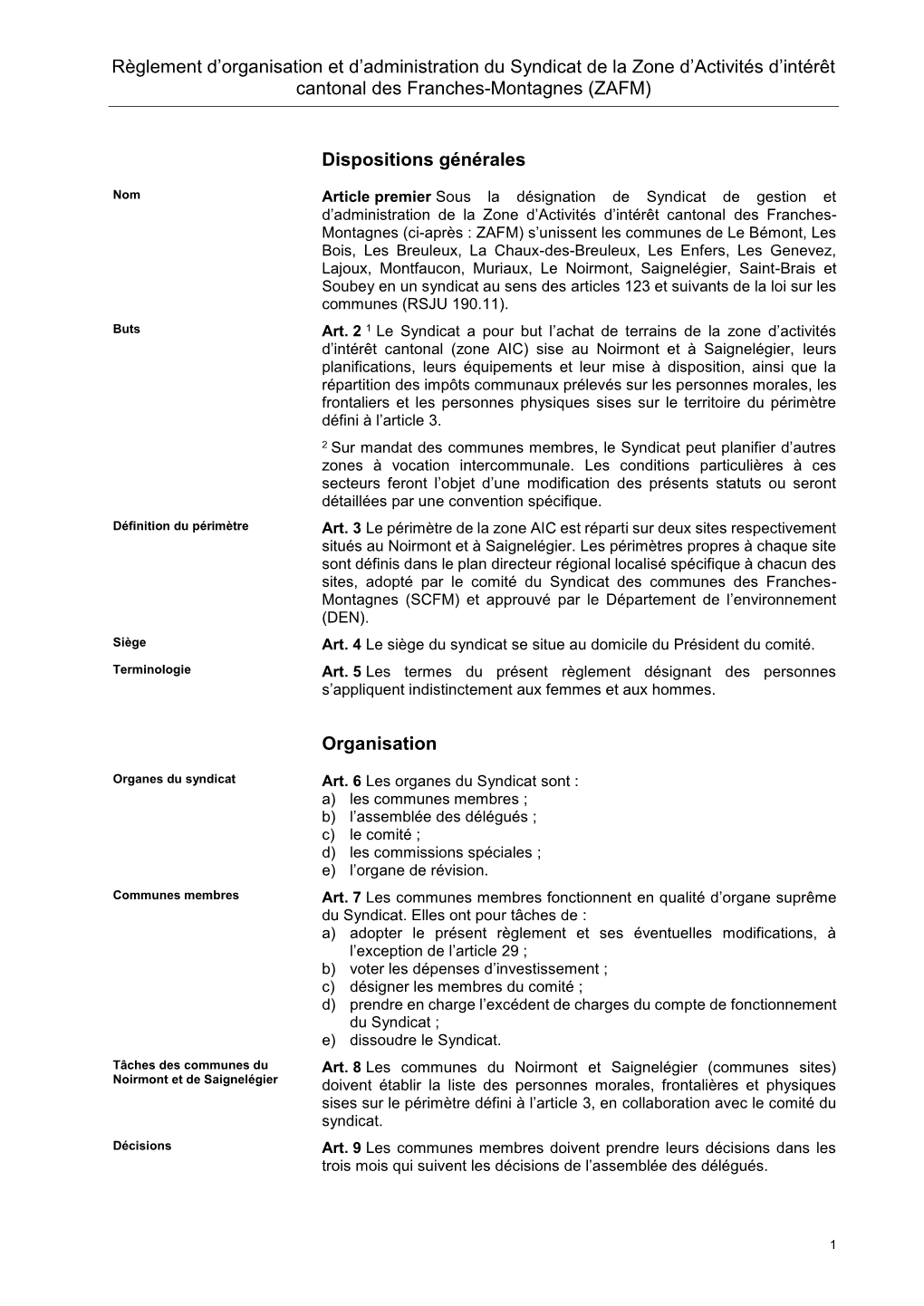 Règlement D'organisation Et D'administration Du Syndicat De La