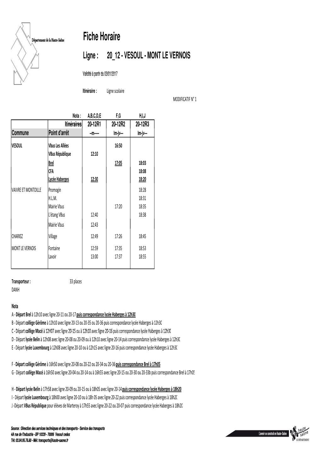 20 Horaires Seco VESOUL