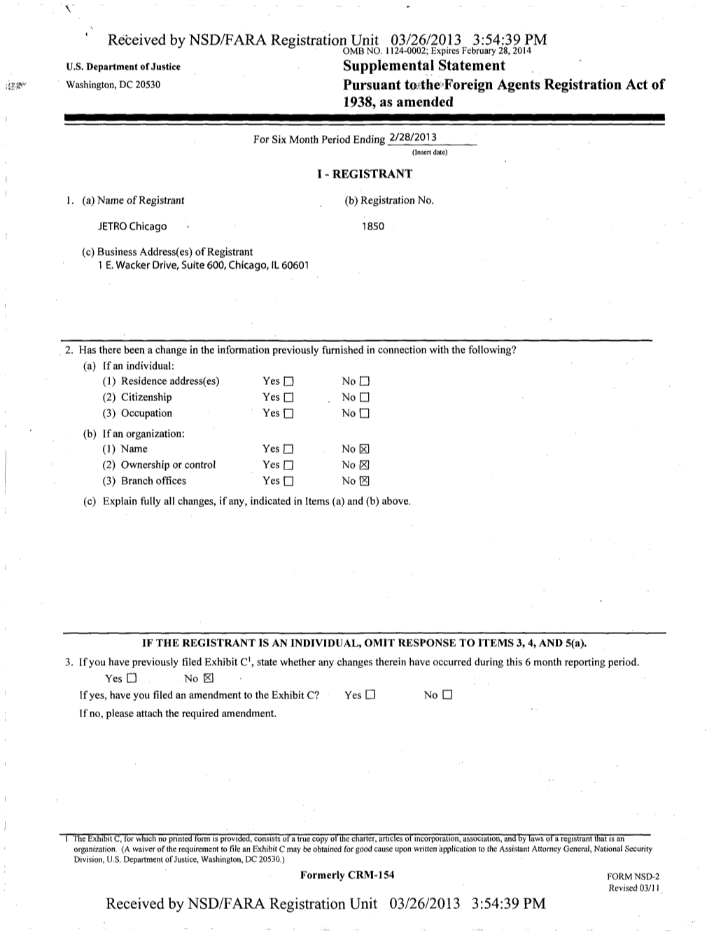 ' Received by NSD/FARA Registration Unit 03/26/2013 3:54:39 PM OMB NO