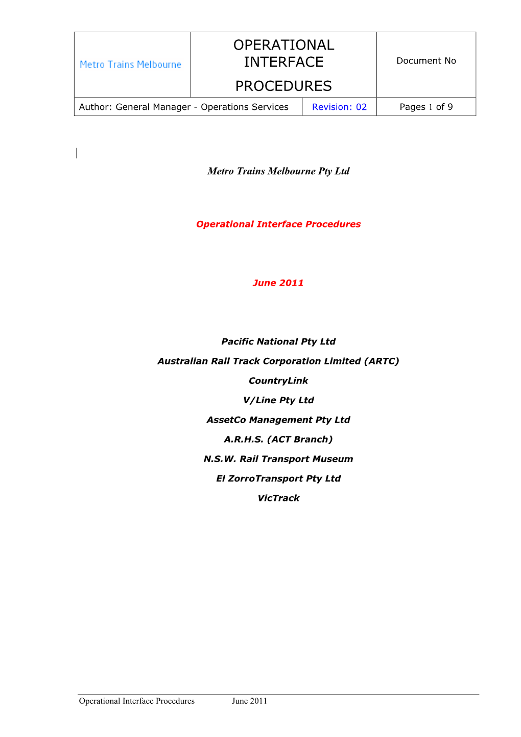 Operational Interface Procedures