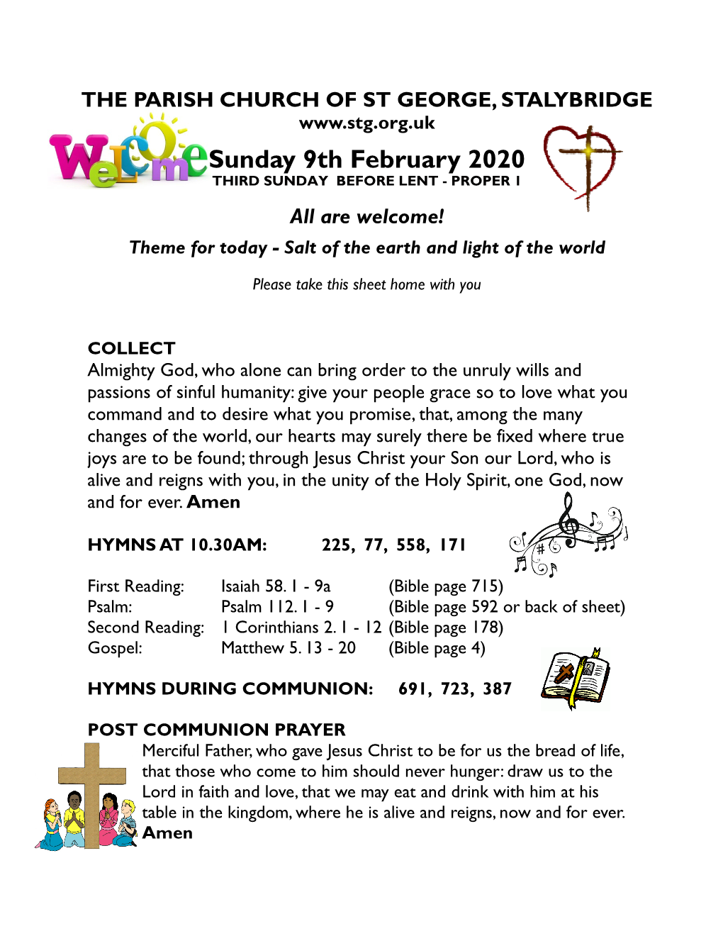 9Th February 2020 THIRD SUNDAY BEFORE LENT - PROPER 1