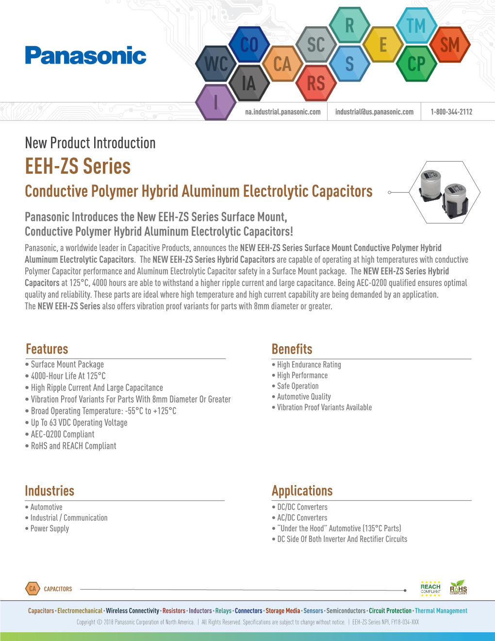 EEH-ZS Series Conductive Polymer Hybrid Aluminum Electrolytic
