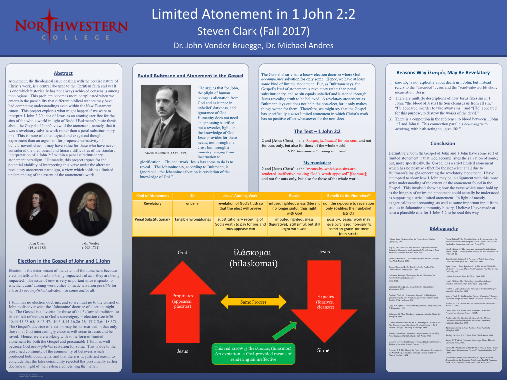 Limited Atonement in 1 John 2:2 Steven Clark (Fall 2017) Dr