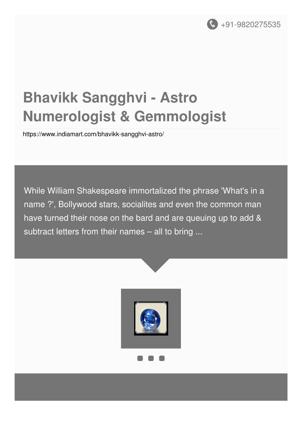 Bhavikk Sangghvi - Astro Numerologist & Gemmologist