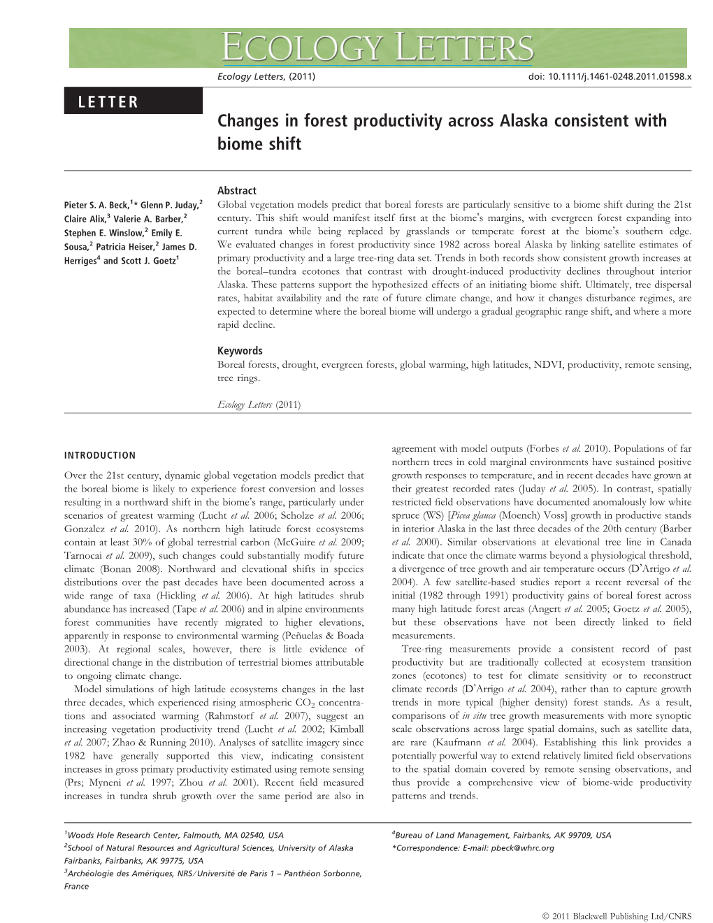 Changes in Forest Productivity Across Alaska Consistent with Biome Shift