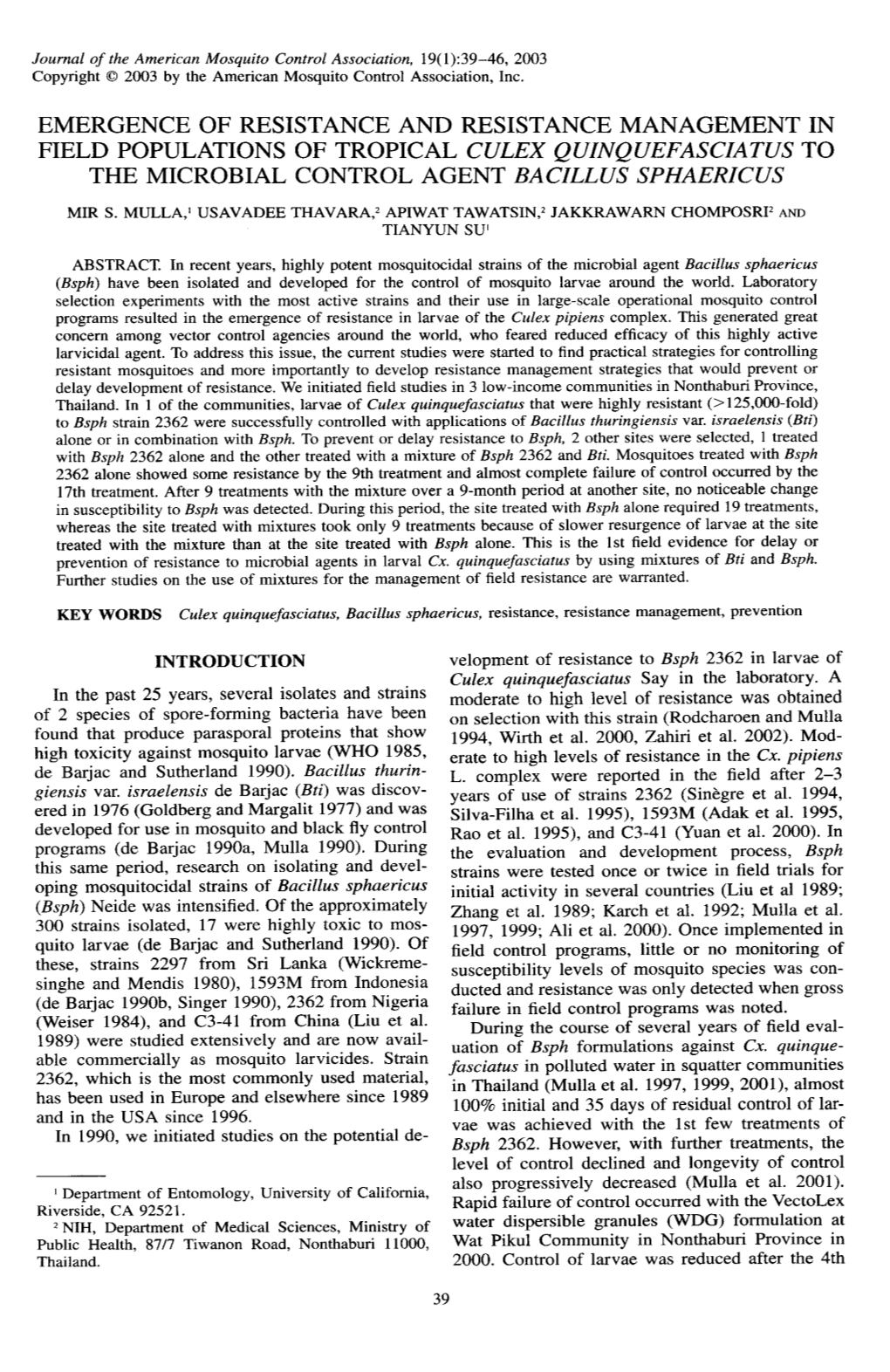 Emergence of Resistance and Resistance Management in Field Populations of Tropical Culex Quinquefasciatus to the Microbial Control Agent Bacillus Sphaericus