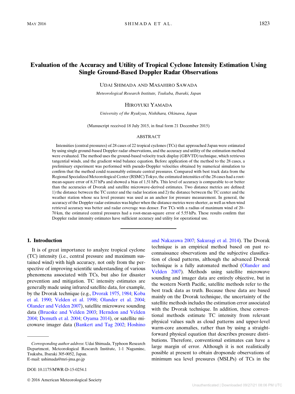 Evaluation of the Accuracy and Utility of Tropical Cyclone Intensity Estimation Using Single Ground-Based Doppler Radar Observations