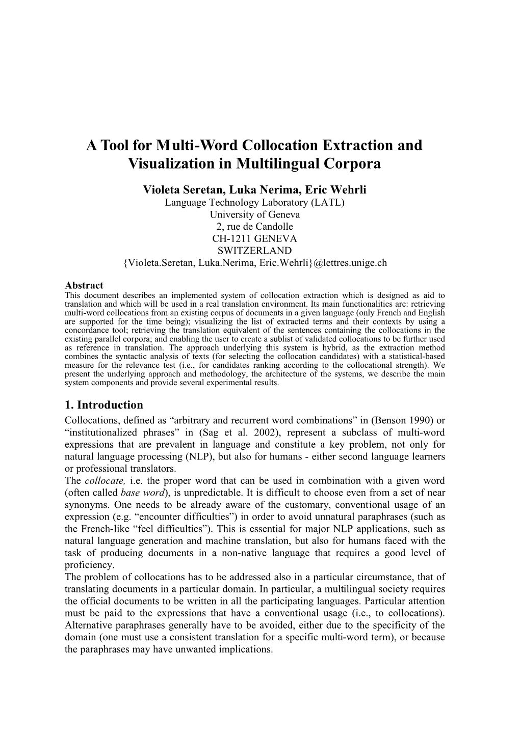 A Tool for Multi-Word Collocation Extraction and Visualization in Multilingual Corpora