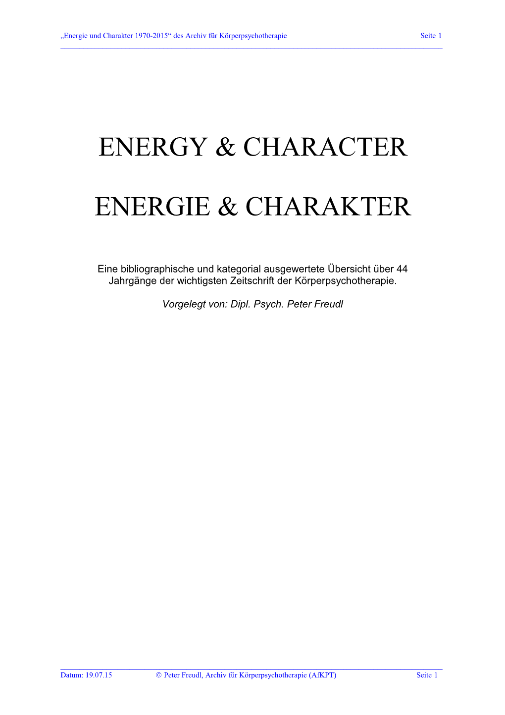 Energy and Character“ Bzw