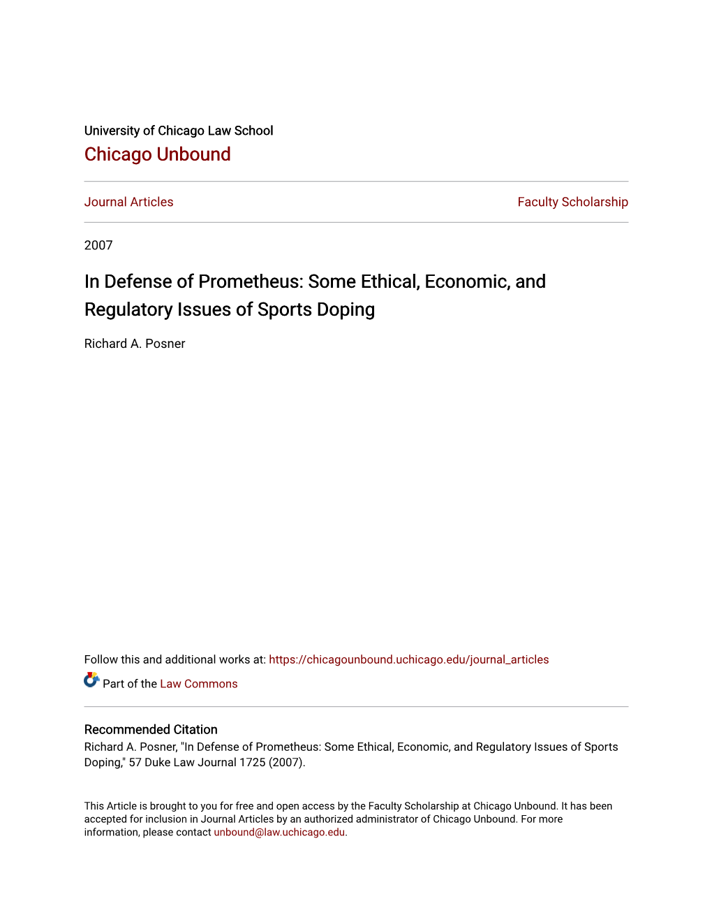 Some Ethical, Economic, and Regulatory Issues of Sports Doping