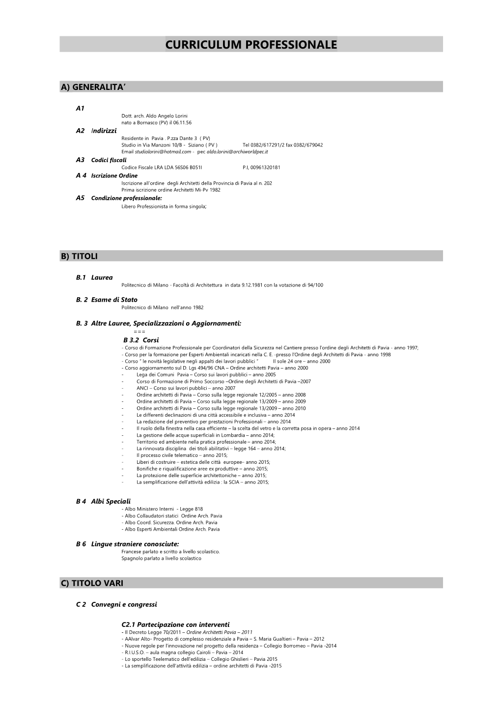 Curriculum Professionale