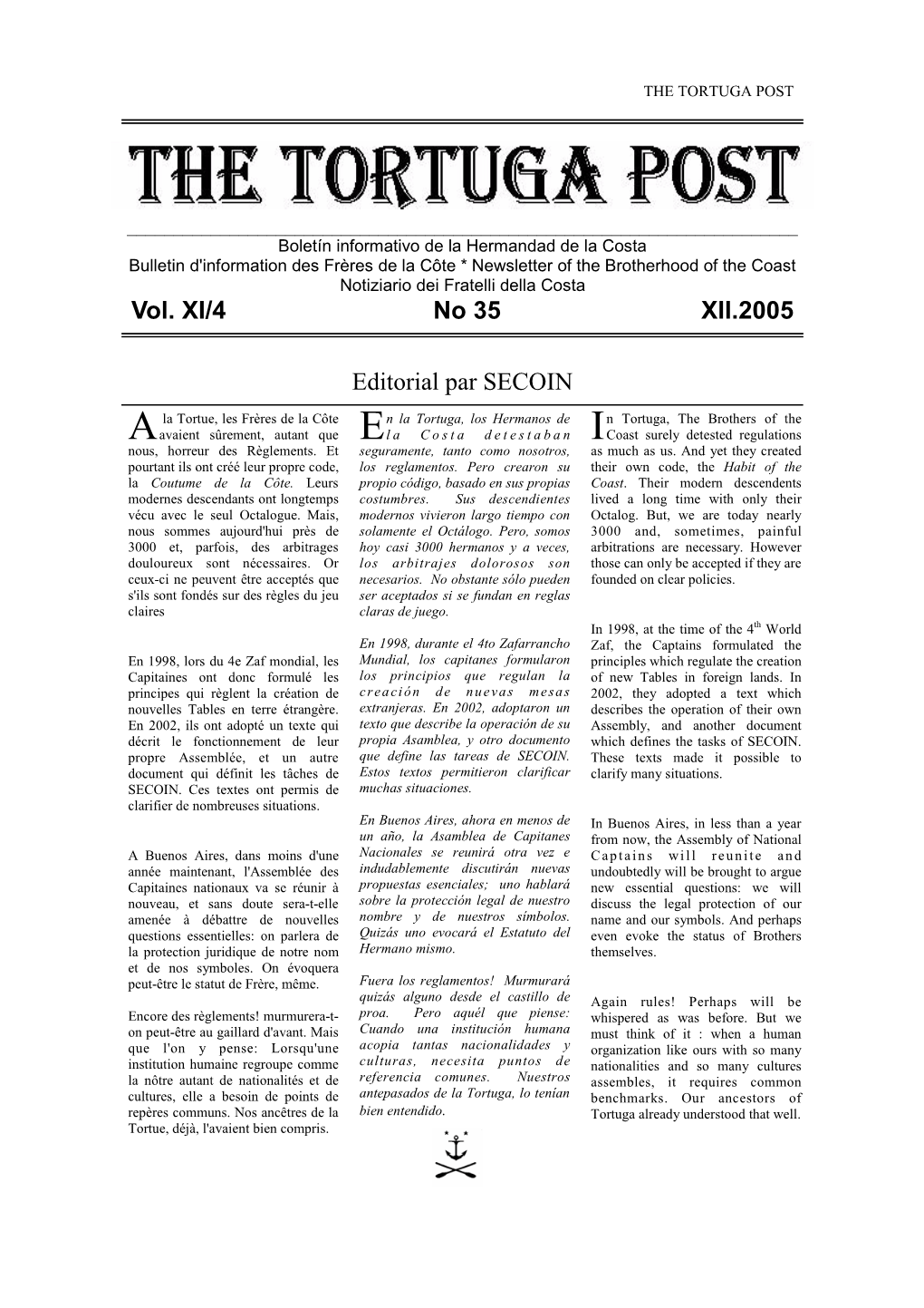 Vol. XI/4 No 35 XII.2005 Editorial Par SECOIN