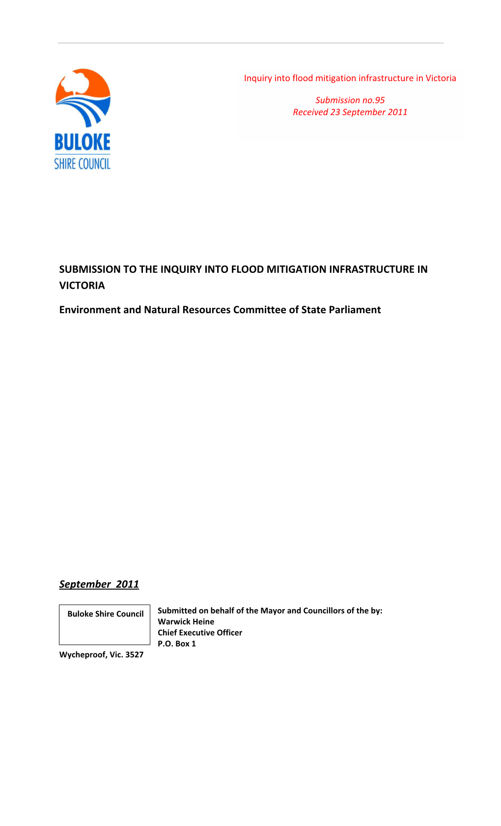 Submission to the Inquiry Into Flood Mitigation Infrastructure in Victoria