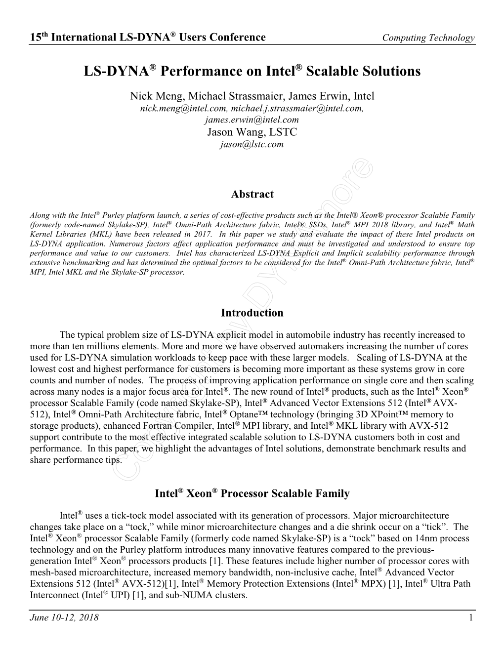 LS-DYNA® Performance on Intel® Scalable Solutions