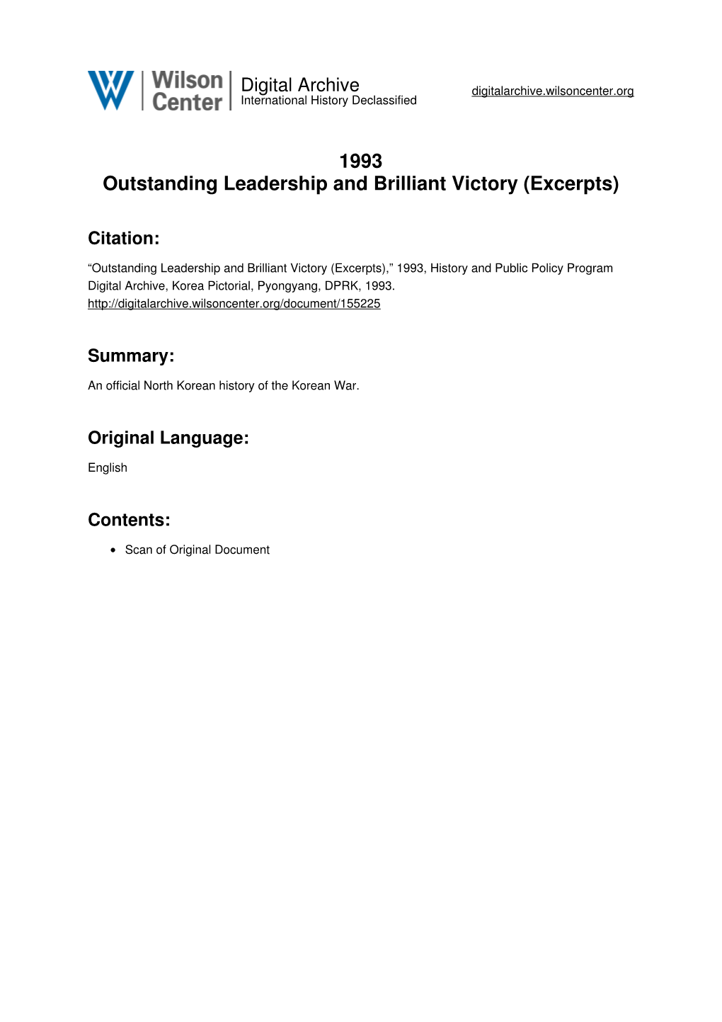 1993 Outstanding Leadership and Brilliant Victory (Excerpts)