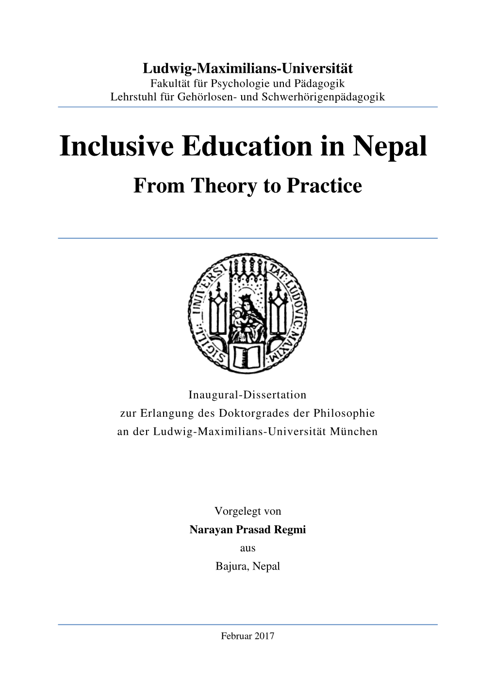 Inclusive Education in Nepal: from Theory to Practice
