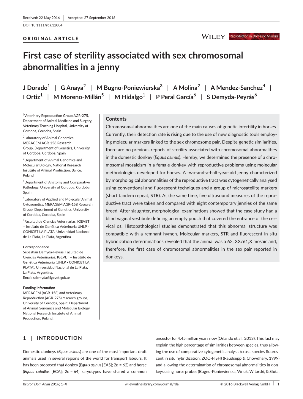 First Case of Sterility Associated with Sex Chromosomal Abnormalities in a Jenny