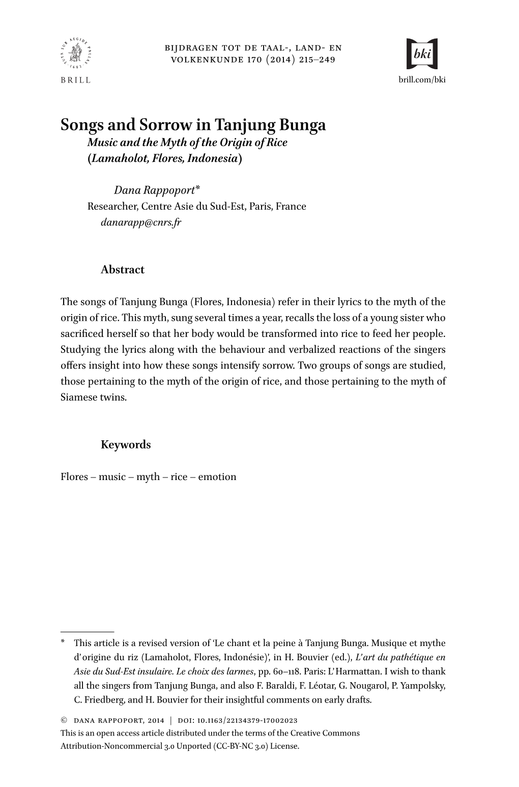 Songs and Sorrow in Tanjung Bunga Music and the Myth of the Origin of Rice (Lamaholot, Flores, Indonesia)