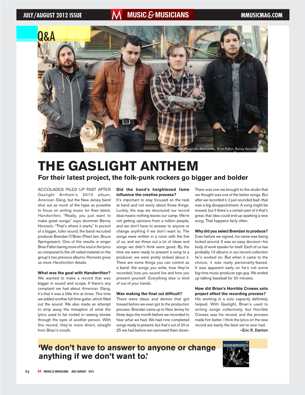 The Gaslight Anthem for Their Latest Project, the Folk-Punk Rockers Go Bigger and Bolder