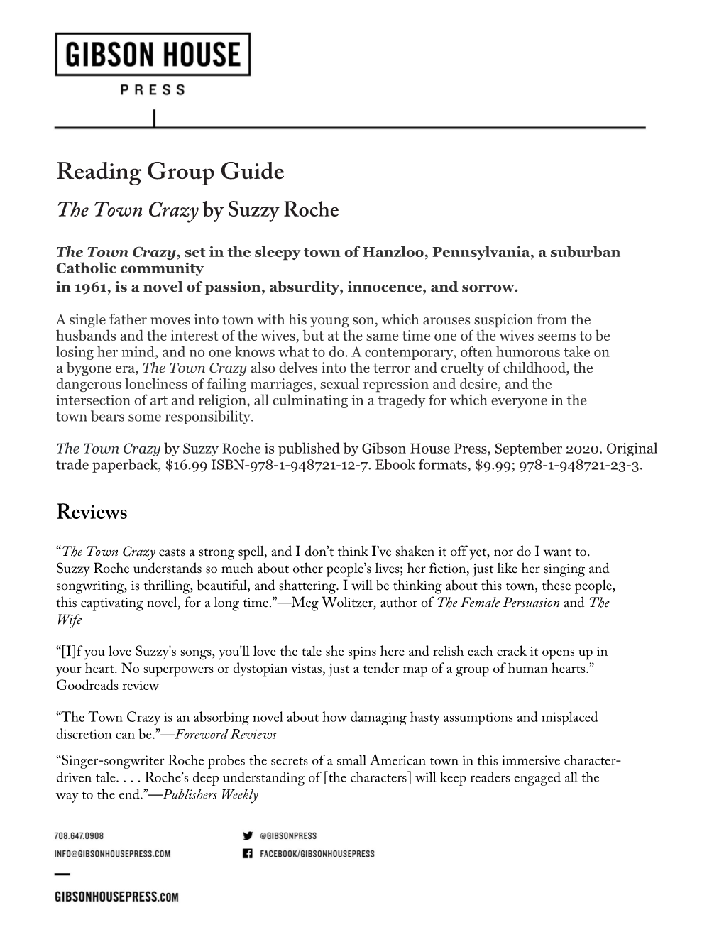Reading Group Guide the Town Crazy by Suzzy Roche