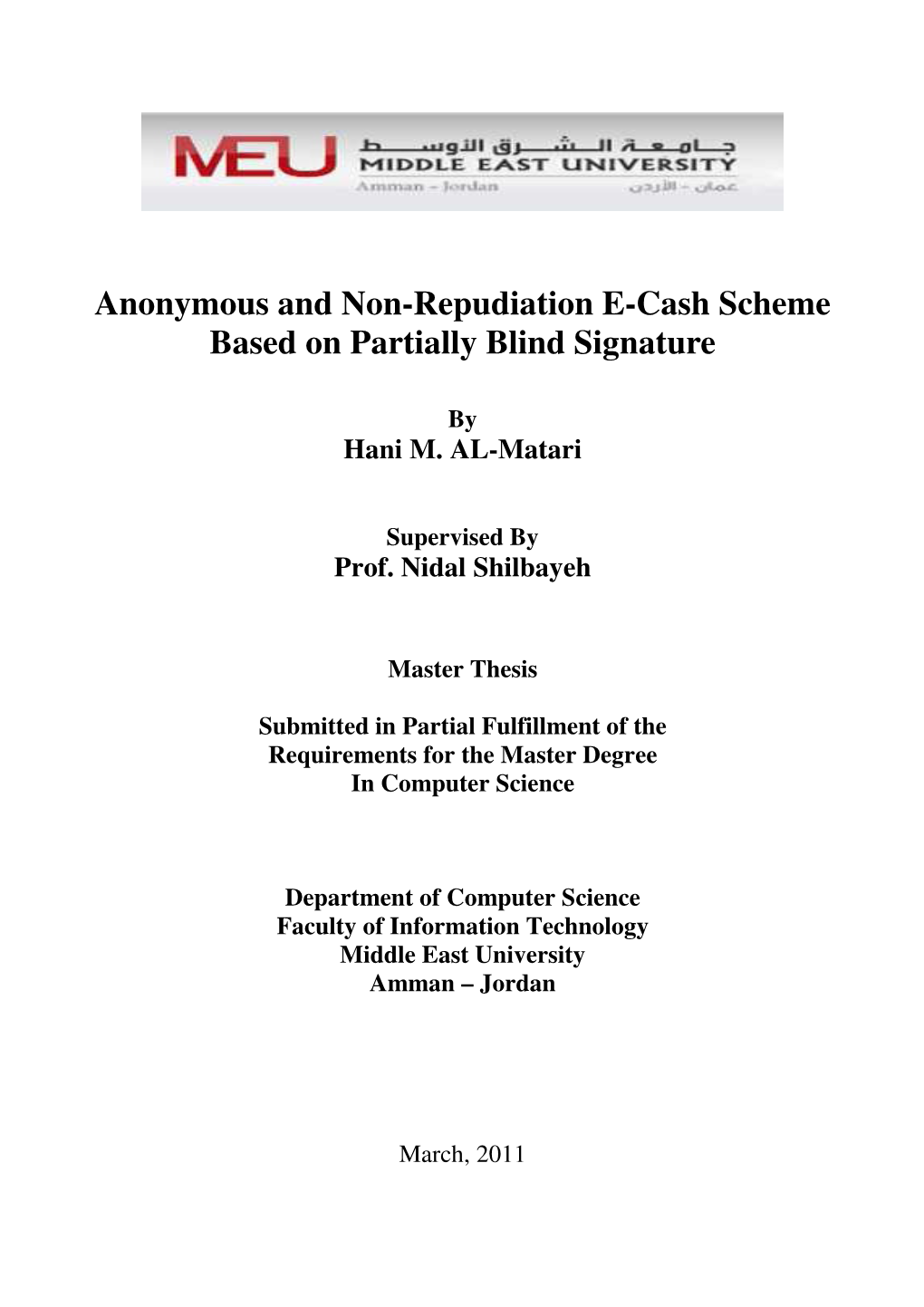 Anonymous and Non-Repudiation E-Cash Scheme Based on Partially Blind Signature