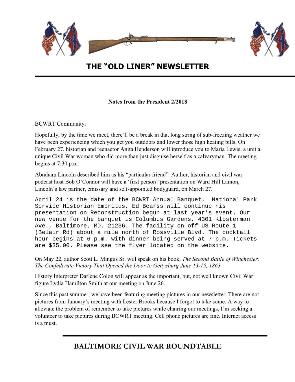 The “Old Liner” Newsletter Baltimore Civil War