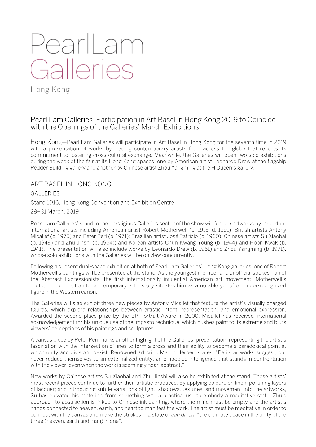 Hong Kong Pearl Lam Galleries' Participation in Art Basel in Hong
